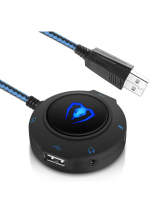 Micolindun External Sound Card USB Hubs Audio Adapter to USB Port and 3.5mm Audio and Micro Jack for PC Laptop. Plug and Play (Blue)