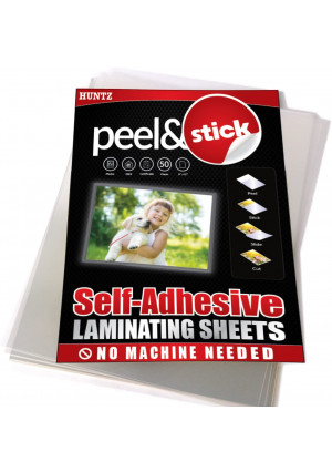 Huntz Self-Adhesive Laminating Sheets, Letter Size(9 x 12 Inches / 4 Mil), Clear, Pack of 50, HT-LMS50P