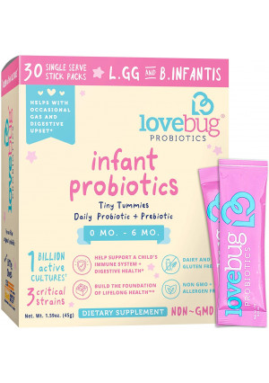 Lovebug Tiny Tummies Probiotic, 30 Packets, Infant and Baby probiotics Support for Babies 0-6 Months Old, Oral Probiotics Kids - Helps Reduce Crying and Fussiness (30)