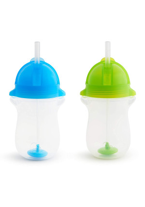 Munchkin Any Angle Click Lock Weighted Straw Cup, Blue/Green, 10oz, 2pk