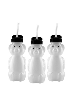 Honey Bear Straw Cups (3-Pack); 8-Ounce Therapy Sippy Bottles w/Flexible Straws