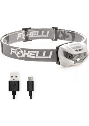 Foxelli USB Rechargeable Headlamp Flashlight - Super Bright and Lightweight Head Lamp, Perfect for Running, Camping and Work, Up to 30 Hours on a Single Charge