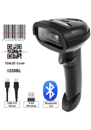 NETUM 2D Barcode Scanner, Compatible with 2.4G Wireless and Bluetooth and USB Wired Connection, Connect Smart Phone, Tablet, PC, 1D Bar Code Reader Work for QR PDF417 Datamatrix NT-1228BL