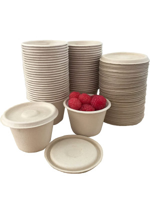 4 Ounce Souffle Cups and Lids - 100% Biodegradable and Compostable - Bagasse/Wheat Fiber - 50 Pack Outside the Box Papers Brand
