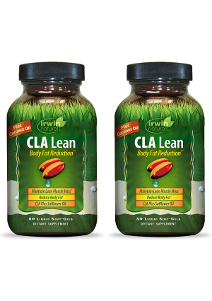 Irwin Naturals CLA Lean Body Fat Reduction High Potency Conjugated Linoleic Acid - Weight Management Supplement and Exercise Enhancement with Safflower and Coconut Oil - 80 Liquid Softgels (Pack of 2)