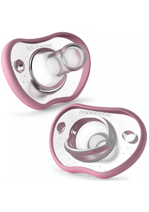 Nanobebe Pacifiers 0-3 Month - Orthodontic, Curves Comfortably with Face Contour, Award Winning for Breastfeeding Babies, 100% Silicon - BPA Free. Perfect Baby Registry Gift 2pk,Pink