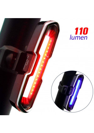 DON PEREGRINO B2-110 Lumens High Brightness Bike Rear Light Red/Blue, Powerful LED Bicycle Tail Light Rechargeable with 5 Steady/Flash Modes