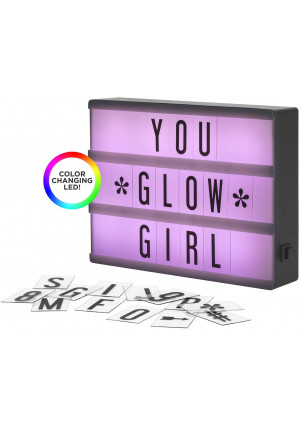 My Cinema Lightbox - The Mini Color-Changing LED Marquee with 100 Letters and Numbers to Create Your Own Sign with Classic White, RGB Color Change, and Freeze Mode, with Letter Storage and USB