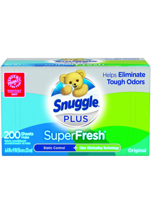 Snuggle Plus SuperFresh Fabric Softener Dryer Sheets with Static Control and Odor Eliminating Technology, Original, 200 Count