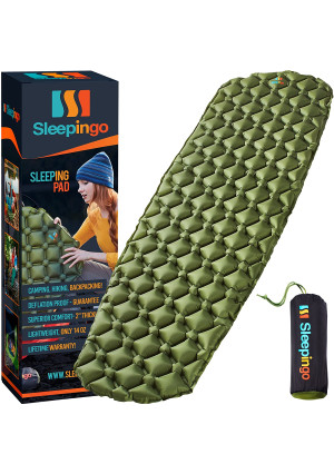 Sleepingo Camping Sleeping Pad - Mat, (Large), Ultralight 14.5 OZ, Best Sleeping Pads for Backpacking, Hiking Air Mattress - Lightweight, Inflatable and Compact, Camp Sleep Pad