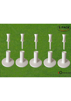 FINGER TEN Golf Rubber Tee Driving Range Value 5 Pack for Indoor Outdoor Practice Mat, Tee Adaptor Size 1.5'' 2.0''White Black with Free 6pcs Castle Tees