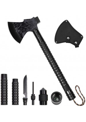 LIANTRAL Survival Camping Axe, Folding Tactical Axe Hatchet with Hammer, Nylon Sheath for Outdoor Adventures