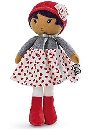 Kaloo Tendresse My First Fabric Doll Jade K 12.5 Soft Plush Figure in Heart Pattern Skirt and Red Hat with Baby Safe Embroidered Face Machine Washable for Ages 0+
