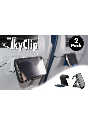 The SkyClip - (Black, 2 Pack) Airplane Cell Phone Seat Back Tray Table Clip and Sturdy Phone Stand, Compatible with iPhone, Android, Tablets, and Readers