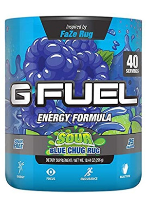 G Fuel Sour Blue Chug Rug Tub (40 Servings) Elite Energy and Endurance Formula Inspired by Faze Rug 10.44 oz.