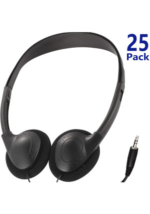Bulk Headphones Earphone Earbud for Classroom Kids,HONGZAN Wholesale 25 Pack Over The Head Low Cost Headphones in Bulk Perfect for Schools,Libraries,Museums,Hotels,Hospitals,Gym and More (Black)