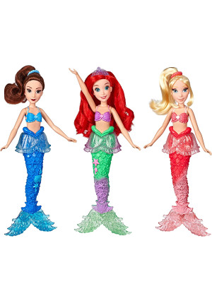 Disney Princess Ariel and Sisters Fashion Dolls, 3 Pack of Mermaid Dolls with Skirts and Hair Accessories, Toy for 3 Year Olds and Up