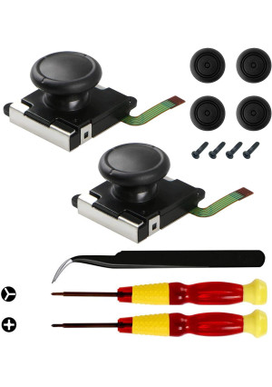 Veanic 2-Pack 3D Replacement Joystick Analog Thumb Stick for Switch Joy-Con Controller - Include Tri-Wing, Cross Screwdriver, Pry Tools + 4 Thumbstick Caps