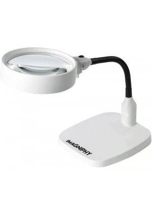 iMagniphy 8X Lighted Desktop Magnifier - Extra Large 5.5 Inch Lens and Sturdy Stand - Hands Free Adjustable Design with 6 Bright LEDs - Illuminated Tabletop Magnifying Glass Lamp with Light for Reading