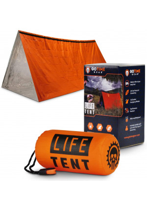 Go Time Gear Life Tent Emergency Survival Shelter  2 Person Emergency Tent  Use As Survival Tent, Emergency Shelter, Tube Tent, Survival Tarp - Includes Survival Whistle and Paracord