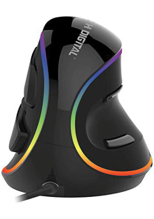 J-Tech Digital Vertical Ergonomic Mouse Wired with Chroma RGB color LED, 5 Adjustable DPI settings for Gaming (800/1200/1600/2400/4000), Scroll Endurance, Removable Palm Rest and Thumb Buttons [V628R]