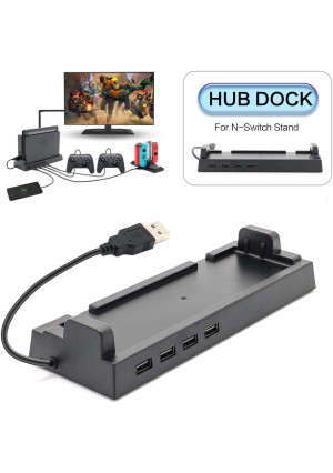 2019 Hub Dock for Nintendo Switch Dock, Switch USB Hub for Nintendo Switch with 4 Output Ports for Wired Pro Controllers, Keyboard, Joy-Con Dock, Switch Gamecube Controller Adapter, Mobile Phone, etc