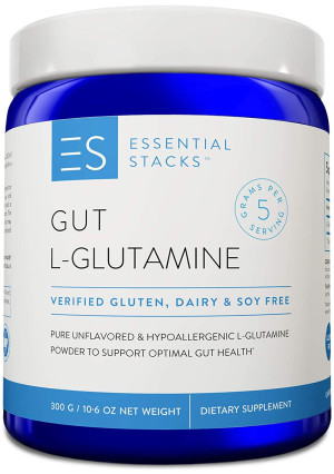 Essential Stacks Gut L-Glutamine Powder  Gluten, Dairy and Soy Free, Vegan, Non-GMO and Hypoallergenic with 3rd Party Verified Allergen Testing - Pure Unflavored L Glutamine for Optimal Gut Health