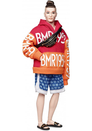 Barbie BMR1959 Ken Fully Poseable Fashion Doll with Bun, in Bold Logo Hoodie and Basketball Shorts, with Accessories and Doll Stand