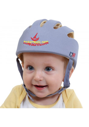 Infant Baby Safety Helmet, IULONEE Toddler Adjustable Protective Cap, Children Safety Headguard Harnesses Protection Hat for Running Walking Crawling Safety Helmet for Kids (Grey)