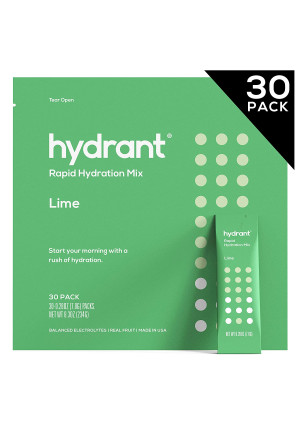 Hydrant Rapid Hydration Drink Mix, Electrolyte Powder Packets with Zinc, Use for: Workout, Sweating, Travel and Heat Recovery, Vegan, Lime Flavor (30 Pack)