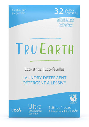 Tru Earth Eco-Strips Laundry Detergent (Fresh Linen Scent, 32 Loads) - Eco-friendly Ultra Concentrated Compostable and Biodegradable Plastic-Free Laundry Detergent Sheets
