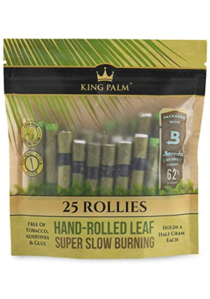 King Palm ROLLIE Size Natural Pre Wrap Palm Leafs (1 PACKS OF 25, 25 ROLLS TOTAL)- Pre Rolled Cones - All Natural Cones - Corn Husk Filter - Preroll Cones - Prerolled cones with Filter - Organic Cones