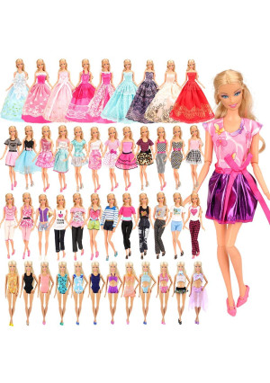 BARWA 16 Pack Doll Clothes and Accessories 5 PCS Fashion Dresses 5 Tops 5 Pants Outfits 3 PCS Wedding Gown Dresses 3 Sets Swimsuits Bikini for 11.5 inch Doll