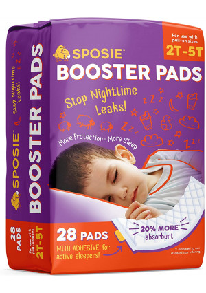 Sposie Adhesive Overnight Diaper Booster Pads for Regular and Pull-On Diapers, Nighttime Protection for Heavy Wetters, Fits Diaper Sizes 4-6 and Pull-ons 2T-5T