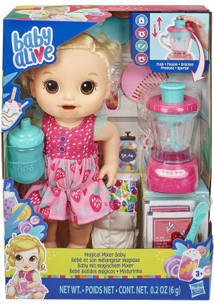 Baby Alive Magical Mixer Baby Doll Strawberry Shake with Blender Accessories, Drinks, Wets, Eats, Blonde Hair Toy for Kids Ages 3 and Up