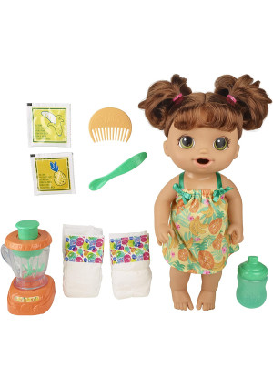 Baby Alive Magical Mixer Baby Doll Tropical Treat with Blender Accessories, Drinks, Wets, Eats, Brown Hair Toy for Kids Ages 3 and Up