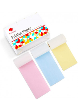 Phomemo Colorful Thermal Paper for Phomemo M02/M02 Pro/M02S Pocket Printer, Black Character on Yellow/Blue/Pink, Non-Adhesive, 53mm x 6.5m, Diameter 30mm, 3 Rolls