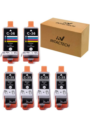 Intactech Compatible with Canon PGI-35 and CLI-36 Pixma iP110 iP100 Ink Cartridges (4 Black / 2 Color, 6 Pack) Color Set Use for Canon PIXMA iP110 iP100 mini260 mini320 Printer