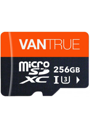 Vantrue 256GB MicroSDXC UHS-I U3 V30 Class 10 4K UHD Video High Speed Transfer Monitoring SD Card with Adapter for Dash Cams, Body Cams, Action Camera, Surveillance and Security Cams