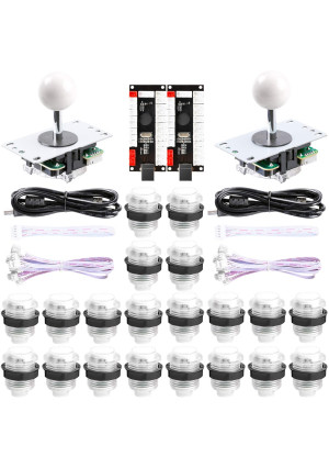 Easyget New Updated 2-Player LED DIY Arcade Kit 2X Zero Delay USB Encoder + 2X Joystick + 20x LED Arcade Buttons for PC, Windows, MAME, Raspberry Pi Arcade DIY (2-Player, White Kit)