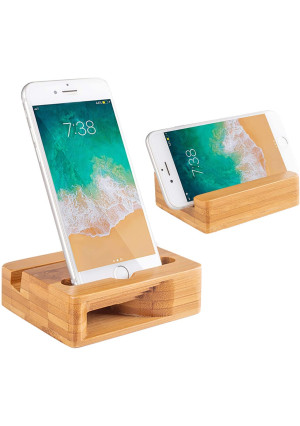 Encozy Cell Phone Stand with Sound Amplifier,Natural Bamboo Wooden Desktop Mobile Phone Holder (Sound Stand)