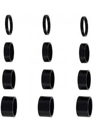 12 PCS Bicycle Headset Spacer Bike Handlebar Stem Spacers Threadless Aluminum Alloy Headset Stem Spacer Set Fit 1 1/8-Inch Stem For MTB BMX Mountain Road Bikes Cycling 2MM 3MM 5MM 10MM(Black)