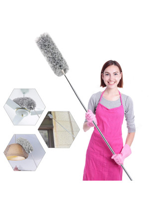 Microfiber Duster for Cleaning with Telescoping Extension Pole(Stainless Steel) 30 to 100" Extendable Long Duster for Cleaning High Ceiling Fan,Blinds, Baseboards,cars