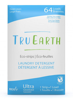 Tru Earth Eco-Strips Laundry Detergent (Fresh Linen Scent, 64 Loads) - Eco-Friendly Ultra Concentrated Compostable and Biodegradable Plastic-Free Laundry Detergent Sheets