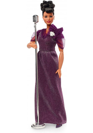 Barbie Inspiring Women Series Ella Fitzgerald Collectible Doll, Approx. 12-in, Wearing Purple Gown, with Microphone, Doll Stand and Certificate of Authenticity