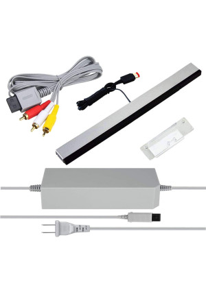 3 in 1 Wii AC Power Adapter + Composite Audio Video Cable and Wired Motion Sensor Bar for Nintendo Wii Wii U