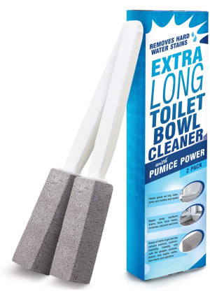 IMPRESA Pumice Stone Toilet Bowl Cleaner with Extra Long Handle, 2 Pack! - Limescale Remover - 100% Natural Pumice Toilet Brush - Also Cleans BBQ Grills, Tiles, Tile Grout, Swimming Pools