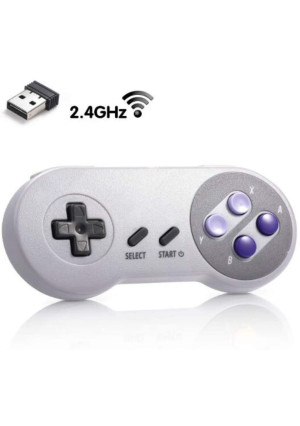 MODESLAB 2.4GHz Wireless Controller for SNES Rechargeable SNES Classic Edition Wireless Gamepad with Retro USB Receiver for Windows PC MAC Linux Genesis Raspberry Pi Retropie(Multicolored(139A))