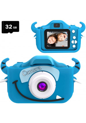 goopow Kids Camera Toys for 3-8 Years Old Boys and Girl, Kids Digital Video Camera for Children with Shockproof Soft Cover, Best Christmas Birthday Gifts for Boys Girls - 32GB SD Card Included (Blue)