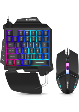 Snpurdiri Backlight One-Handed Gaming Keyboard Gaming Half Keyboard and Mouse with 35 Mechanical Key,with USB Wired Ergonomic Gaming Mouse Adjustable 3200DPI,for Home Office